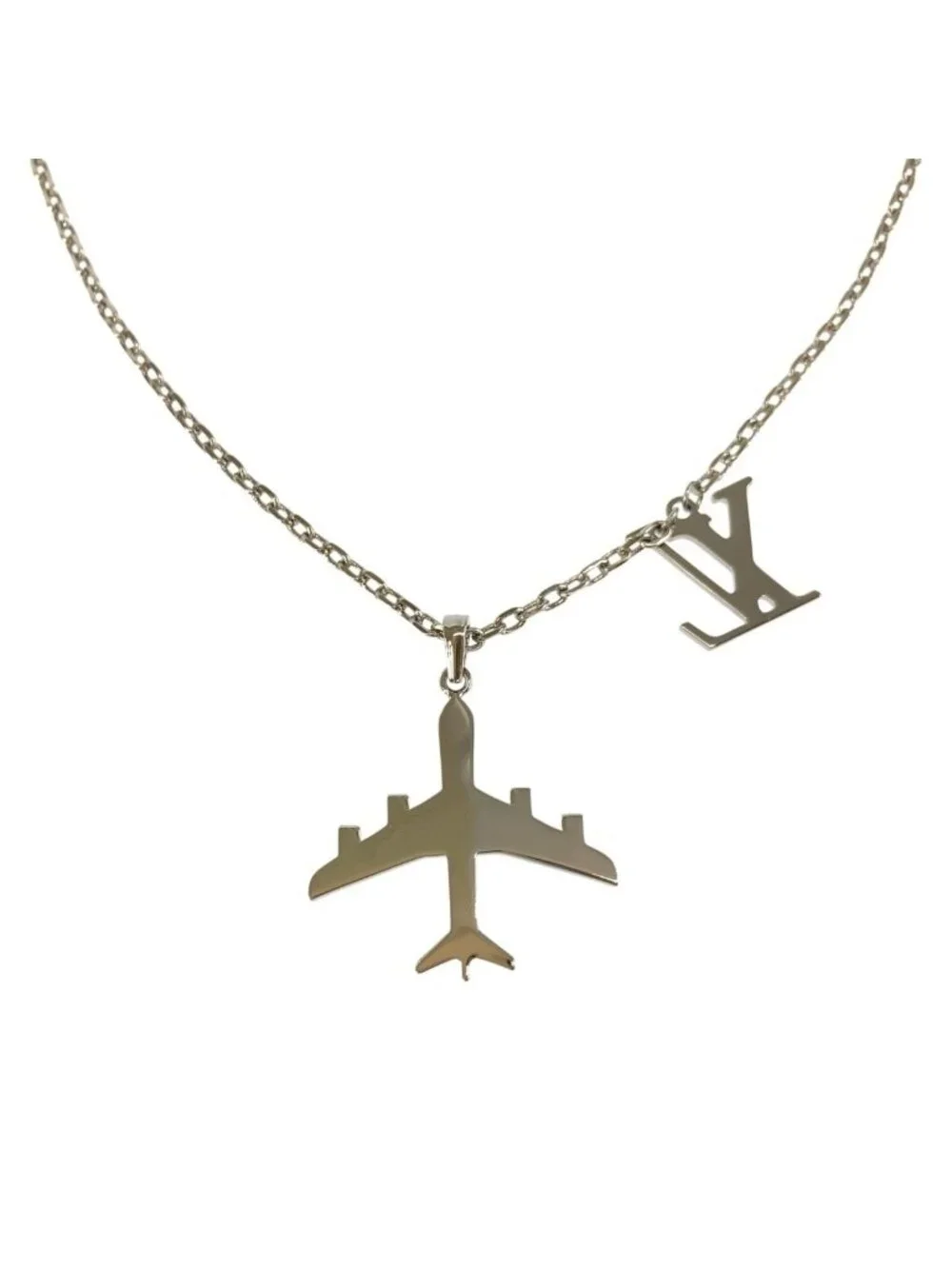 Louis Vuitton Pendant LV Plain Silver Metal Necklace